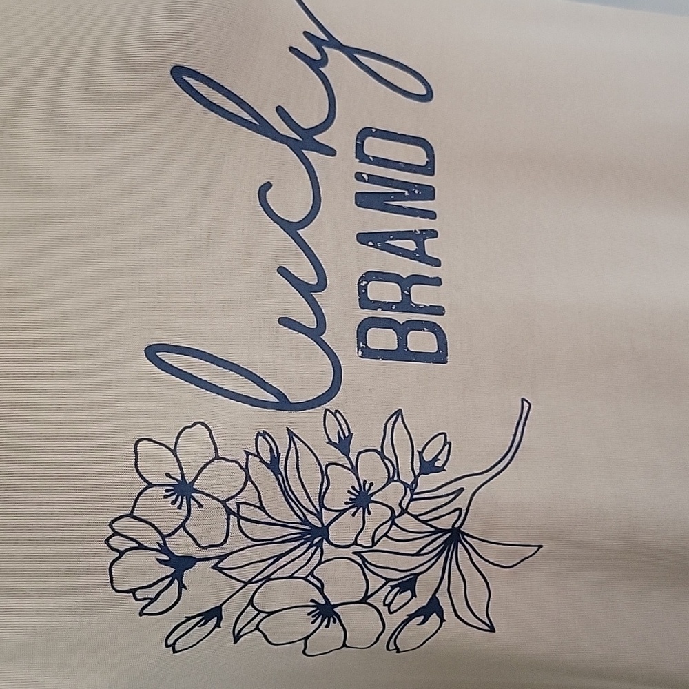 Lucky Brand T-shirt, Cream, Blue Logo, Medium, EUC - Picture 2 of 6